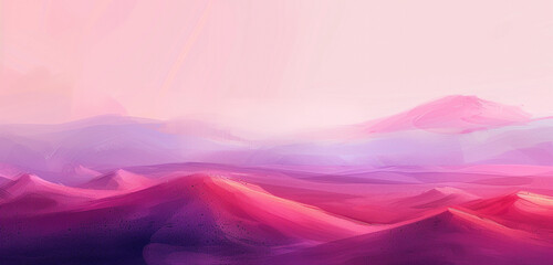 Digital watercolor image of a desert with vibrant burgundy sands under a calm magenta dusk sky - obrazy, fototapety, plakaty