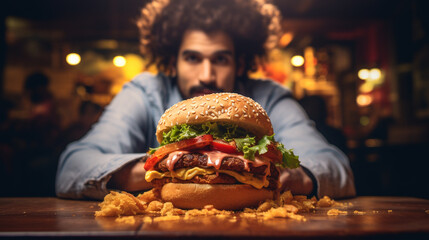 A  photograph of a person enjoying a crispy fried chicken sandwich with all the toppings, a popular fast-food choice. - obrazy, fototapety, plakaty