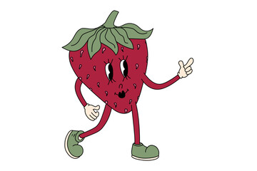groovy strawberry cartoon character. Vector retro illustration isolated on white background.