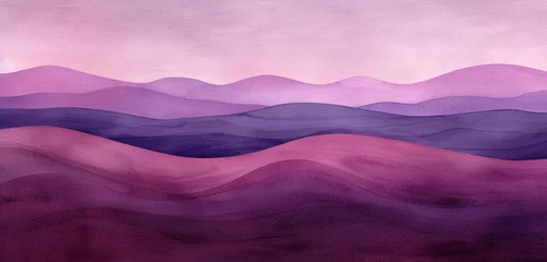 Zelfklevend Fotobehang Digital watercolor representation of a desert landscape with deep burgundy sands beneath a soft lavender twilight sky © digi