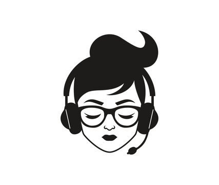Customer service woman avatar icon. User with headphone. Client service and communication. Call center operator sign. stock illustration