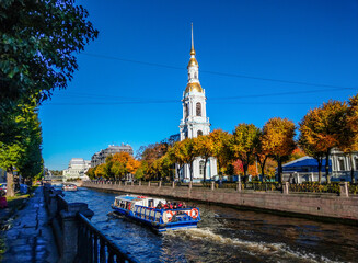 Autumn city river in Saint Petersburg, Russia
