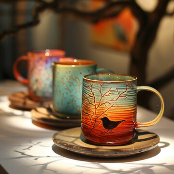 Radiant Mugs, Shared Narratives, Art Exhibit, Cups aglow with shared memories, inspiring connections