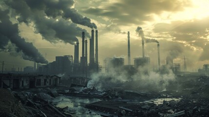 Factories with smoke, air pollution