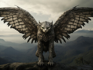 Winged leopard with majestic wings, cinematic, unreal engine, manhwa, wonderland