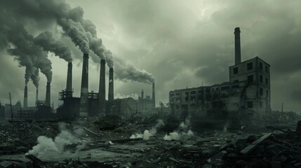Factories with smoke, air pollution