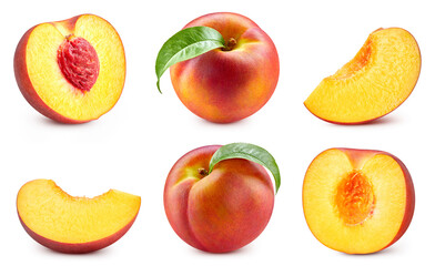 Fresh organic peach isolated - obrazy, fototapety, plakaty