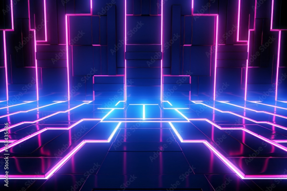Poster futuristic and high-tech background with neon light patterns and grids