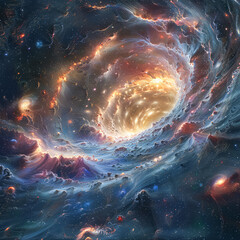 A colorful galaxy with a large hole in the middle. The colors are bright and vibrant, giving the...