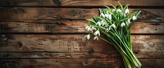 A cluster of white flowers placed on top of a wooden table