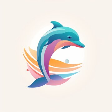 A charming and simple vector logo of a playful dolphin, beautifully crafted with a flat and colorful design.