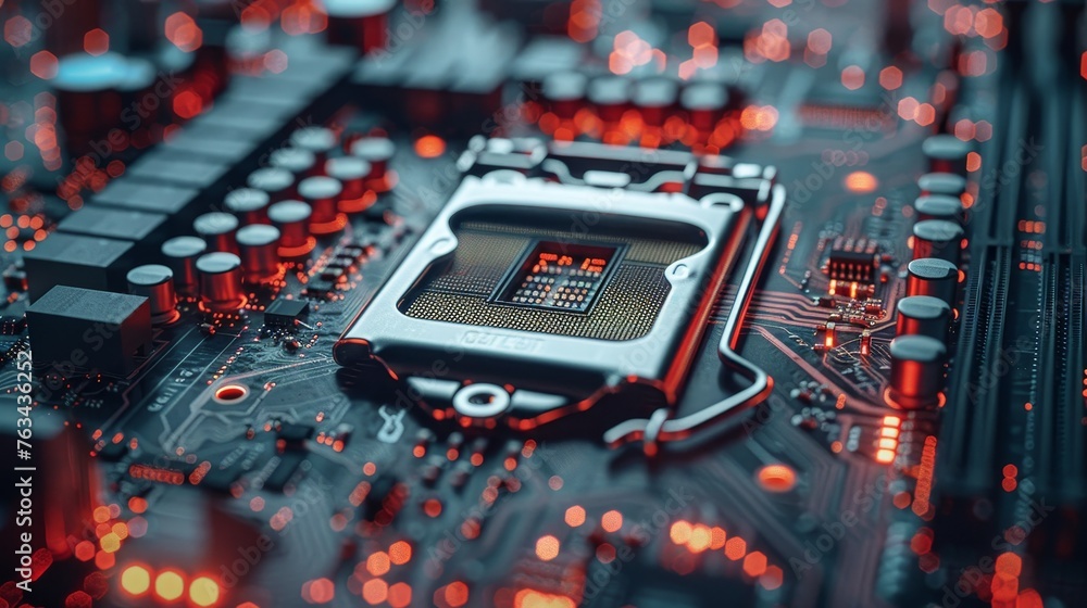 Poster cybersecurity service concept of computer motherboard and safety lock with login and connecting veri