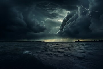 Storm approaching a serene body of water - Powered by Adobe