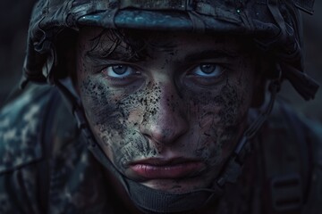 Ukrainian soldier mental health concept - obrazy, fototapety, plakaty