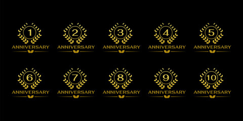 Collection of Anniversary Number Logo Designs for Years 1 to 10 years