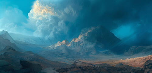 The dark cloud descending upon Mount Sinai evokes a sense of ancient narratives unfolding. Background color - obrazy, fototapety, plakaty