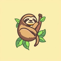 A charming and simple representation of a contented sloth in a vector logo, using a flat illustration style to capture its leisurely nature.