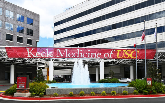 LOS ANGELES, CALIFORNIA - 19 MAR 2024: Keck Medicine of USC, formerly USC University Hospital, is a private teaching hospital of the University of Southern California, USC.