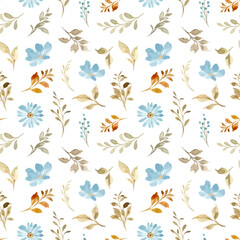 Watercolor blue floral seamless pattern