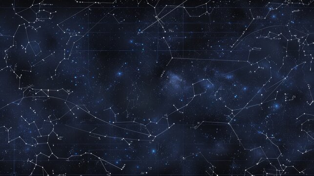 Constellation patterns outlined against the cosmic abyss, creating a celestial navigation chart of the stars.
