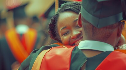 A little girl embracing a man dressed in a graduation gown, symbolizing a heartfelt moment of connection and celebration