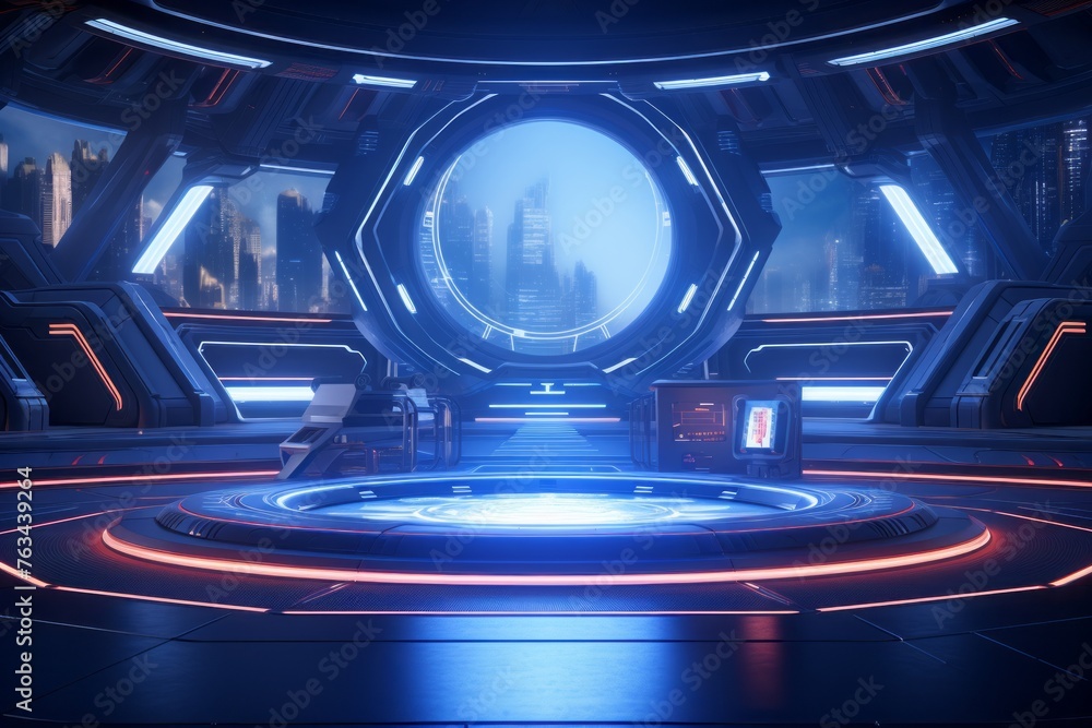 Poster sci-fi 3d environment with advanced technology and holographic interfaces