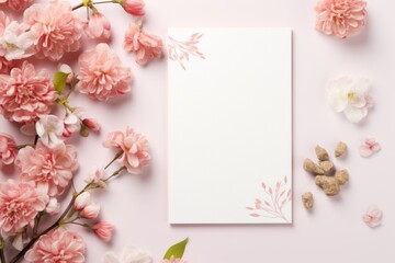 Spring greeting card mockup with flowers, a blank space, and delicate details