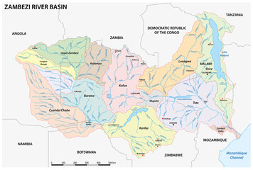 Detailed vector map of Zambezi River Basin - 763439299