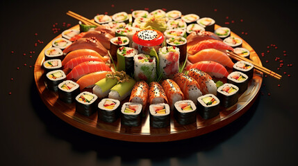 A  vector graphic of a sushi platter, featuring various sushi rolls, suitable for showcasing the artistry of Japanese cuisine.