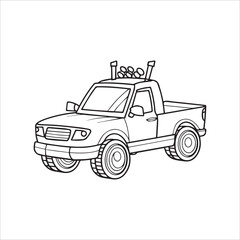 Vector hand drawn illustration of truck with a vehicle.