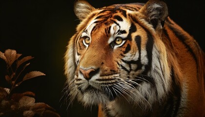 Obraz premium Sumatran tigers head close up on black background