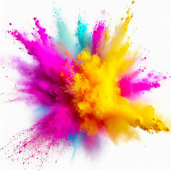 Explosion splash of colorful powder with freeze isolated on white background, abstract splatter. Generative AI