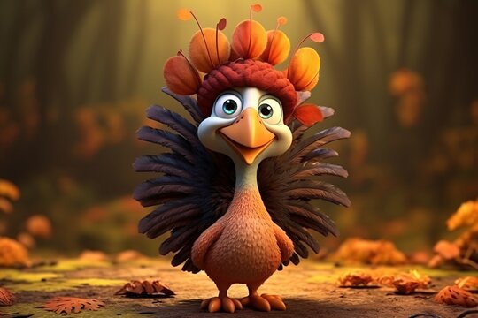 cartoon turkey with feathers and a hat