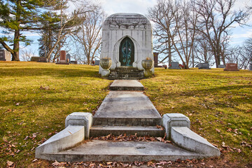 Elegant Mausoleum in Lindenwood Cemetery, Autumn Serenity