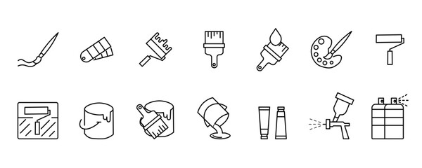 Set of brushes and icons for drawing. Brushes and painting set symbol. Signs and symbols for websites, web design, mobile application on a white background.