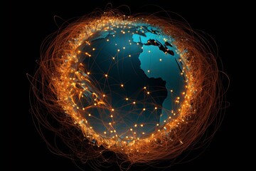 Illuminated globe surrounded by vibrant lights