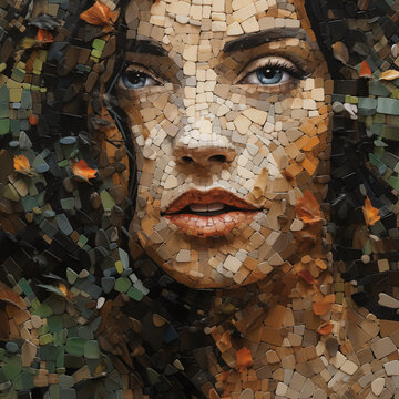 mosaic female face illustration render