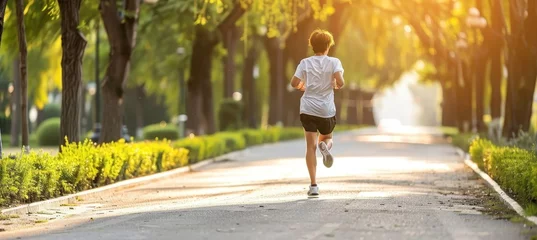 Fotobehang Active asian man finding joy in running and jogging for optimal health and wellness © Ilja