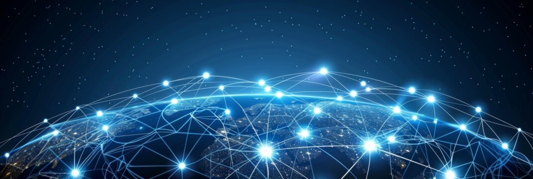 Global network  earth encircled by advanced perceptron lines for seamless worldwide connectivity