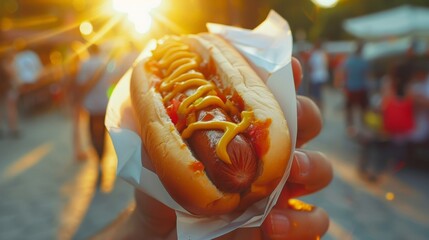 Man having a hotdog