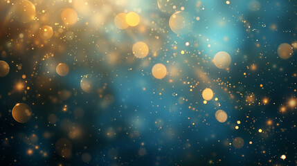 Obraz na płótnie Canvas Golden fireworks, golden bubbles, sparklers and golden bokeh lights, banner on a blue background. Light flying balls. 