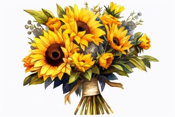 watercolor rustic farmhouse sunflower bouquet exudes warmth and charm