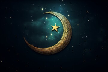 Obraz na płótnie Canvas Islamic crescent moon on starry night design