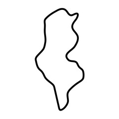 Tunisia country simplified map. Thick black outline contour. Simple vector icon