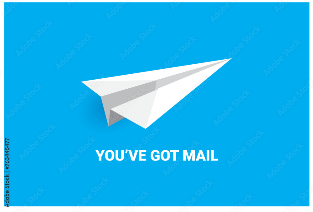 Poster paper airplane and you've got message writing as indicator of getting a text or an email. vector ill