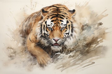 Oriental brush painting of a tiger in the zodiac - obrazy, fototapety, plakaty