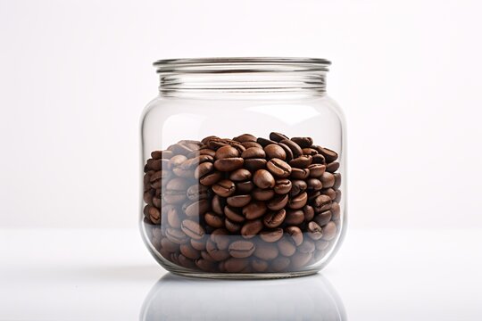 a glass jar filled with coffee beans