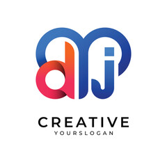Letter dj logo, vector love dj colorful gradient logo design template