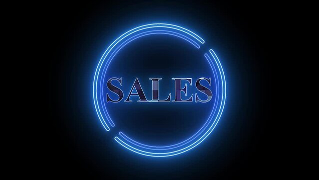 Neon sign with word SALES in blue animated on a dark background.