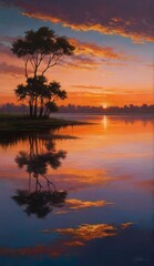 Fototapeta na wymiar beautiful sunset over the lake